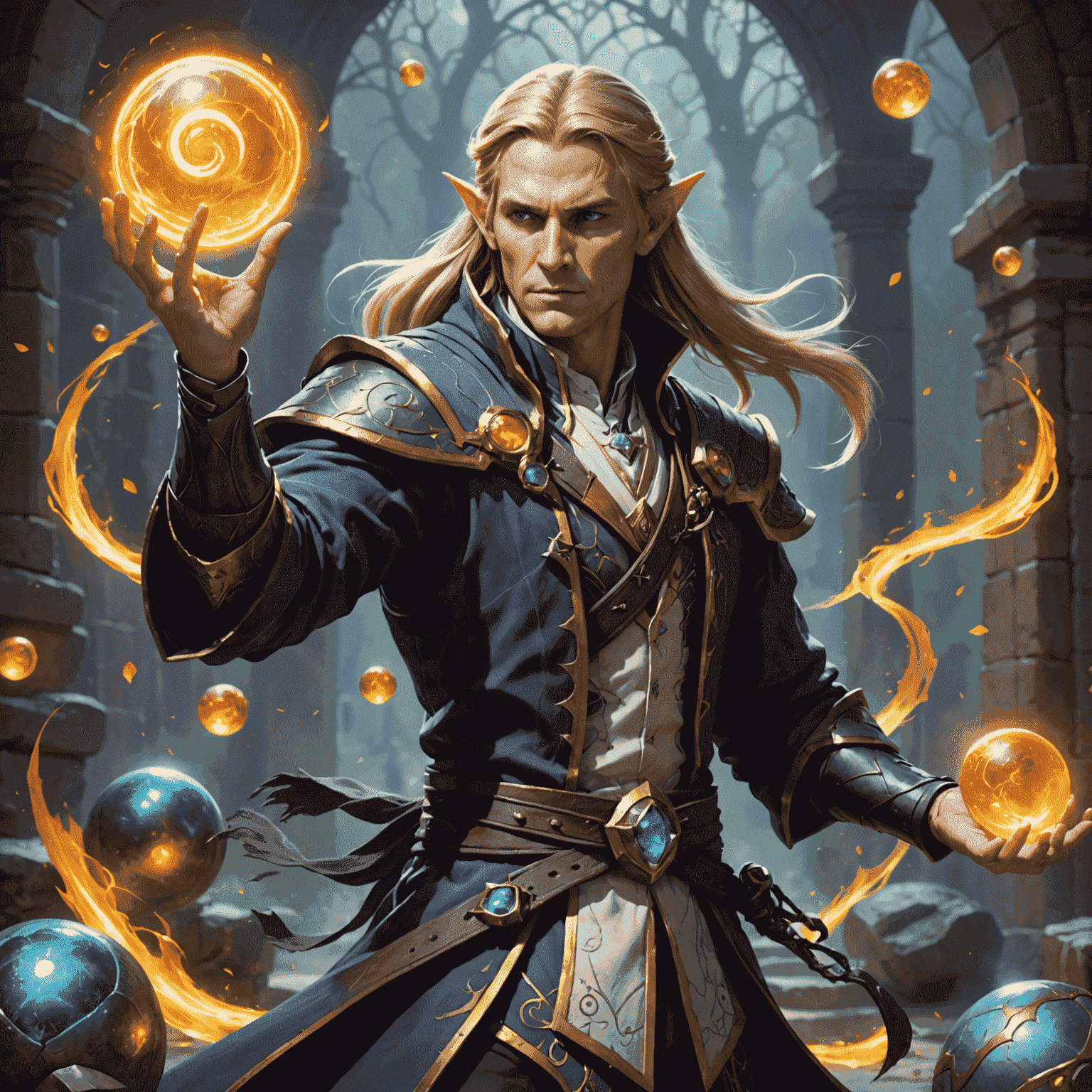 Invoker wielding orbs of Quas, Wex, and Exort, ready to cast a spell
