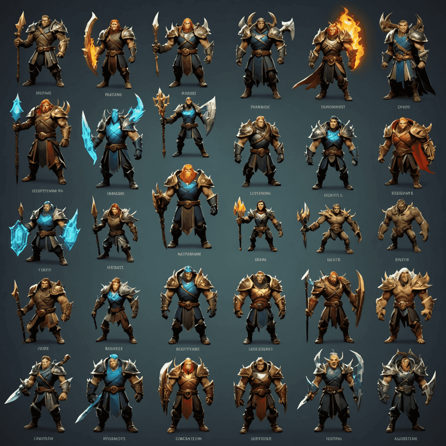 A montage of various Dota 2 heroes with skill trees and item builds displayed